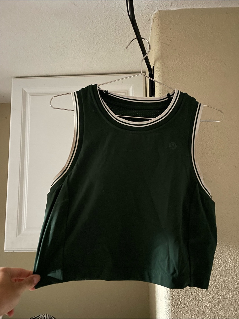 lululemon athletica Dark Green Cropped Tank with White Trim